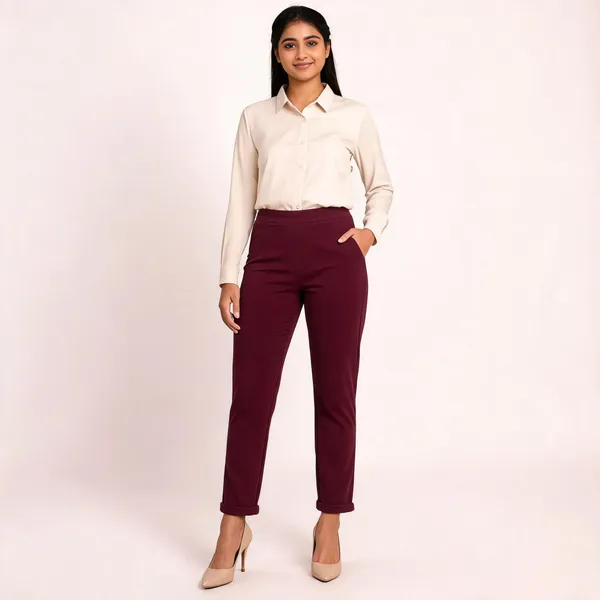 Burgundy_Premium_Cotton_And_Elastane_Pant_For_Women
