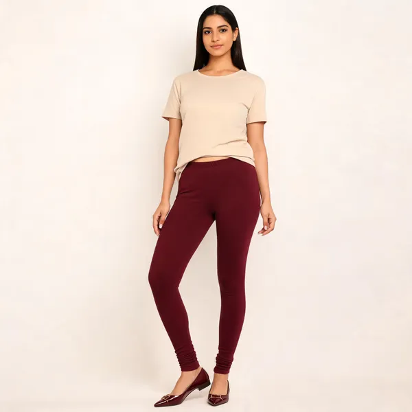 Burgundy_Premium_Cotton_And_Elastane_Churidar_For_Women