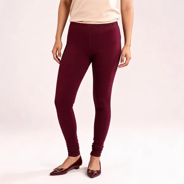 Burgundy_Premium_Cotton_And_Elastane_Churidar_For_Women