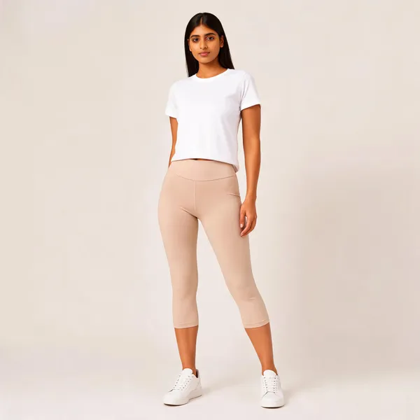 Beige_Premium_Cotton_And_Elastane_Capri_For_Women