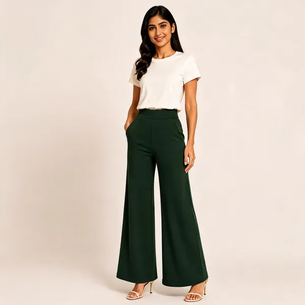 Dark_Green_Premium_Cotton_And_Elastane_Flare_Pant_For_Women