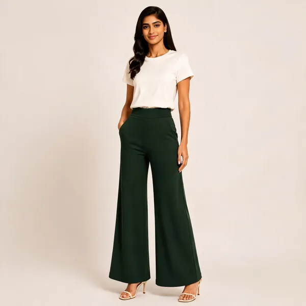Dark_Green_Premium_Cotton_And_Elastane_Flare_Pant_For_Women