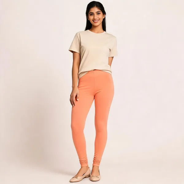 Peach_Premium_Cotton_And_Elastane_Churidar_For_Women