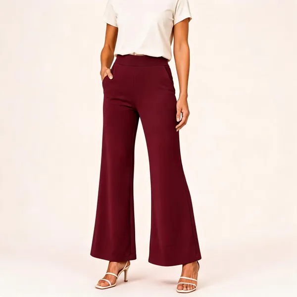 Maroon_Premium_Cotton_And_Elastane_Flare_Pant_For_Women