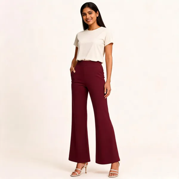Maroon_Premium_Cotton_And_Elastane_Flare_Pant_For_Women