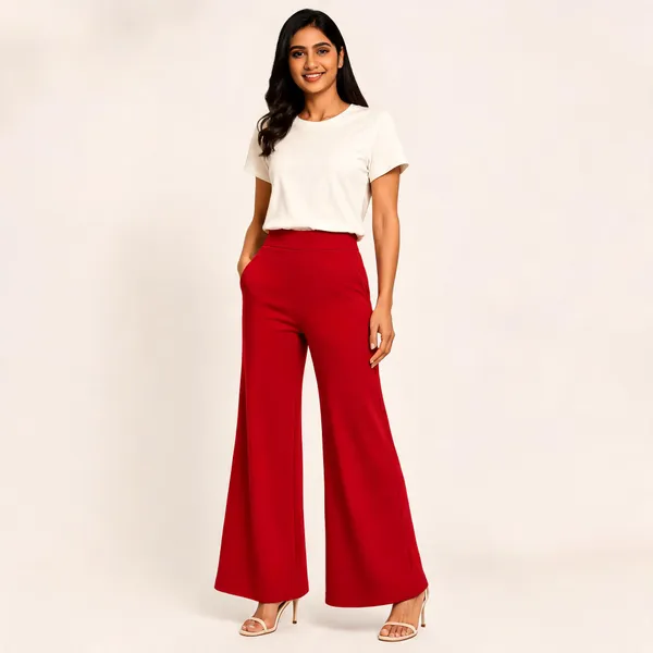 Red_Premium_Cotton_And_Elastane_Flare_Pant_For_Women