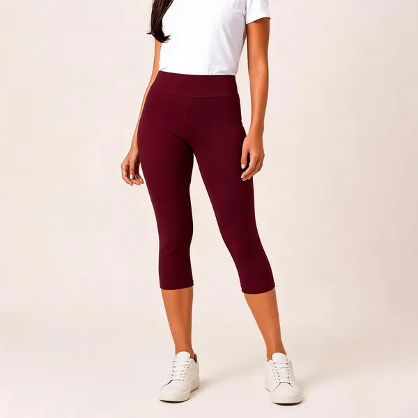 Burgundy_Premium_Cotton_And_Elastane_Capri_For_Women