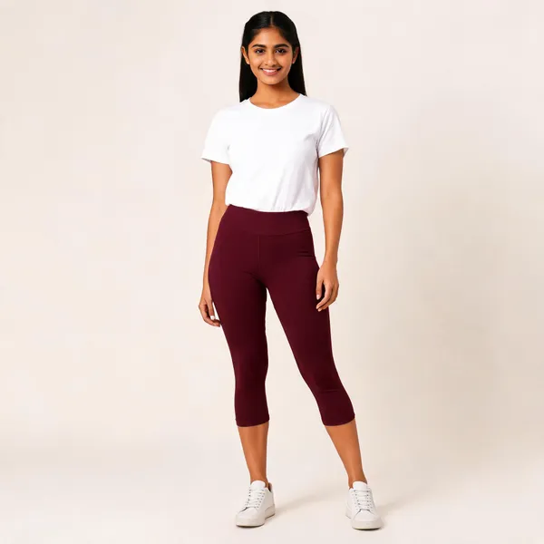 Burgundy_Premium_Cotton_And_Elastane_Capri_For_Women