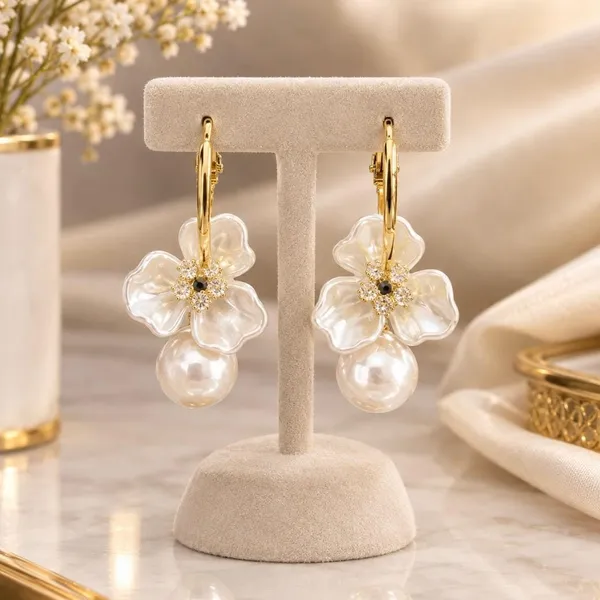 Elegant_White_Floral_Pearl_Drop_Hoop_Earrings