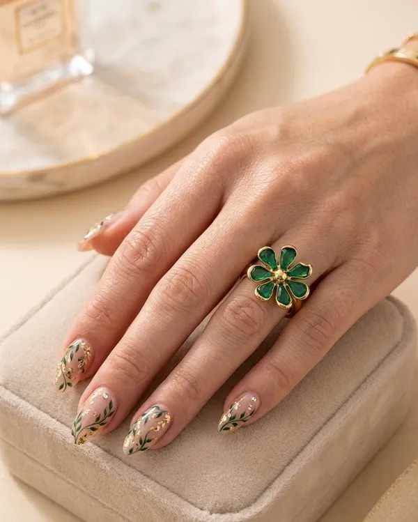 Gold-Plated_Emerald_Green_Crystal_Floral_Statement_Ring