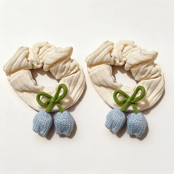 Cream_Cotton_Knitted_Bow_Scrunchie_For_Women_Pack_Of_2