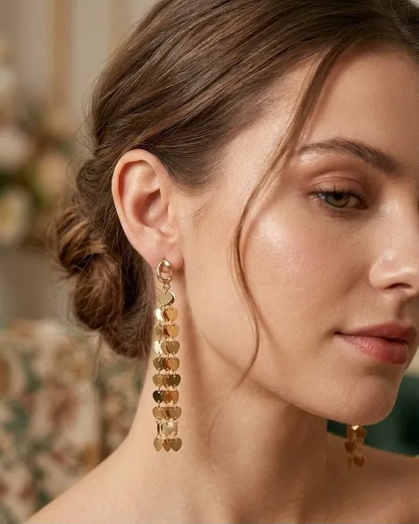 Gold-Plated_Multi-Strand_Heart_Dangle_&_Drop_Earrings