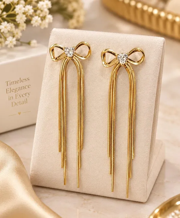 Gold-Plated_Bow_&_Heart_Crystal_Tassel_Long_Earrings