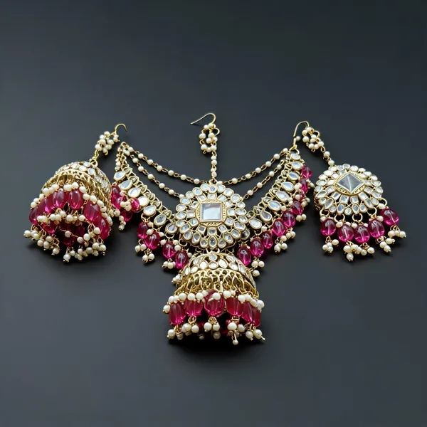 Multicolor_Alloy_Kundan_Bridal_Earrings_And_Maang_Tikka_For_Women