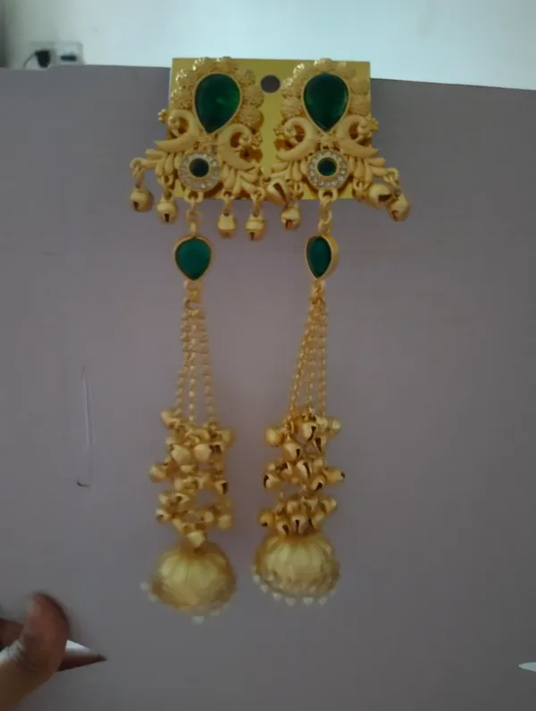 Multicolor_Alloy_Green_Stone_Long_Jhumka_Earrings_For_Women