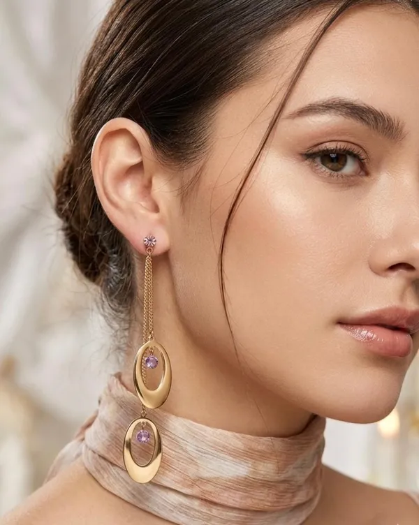 Gold-Plated_Stainless_Steel_Stone-Embellished_Long_Dangle_Earrings