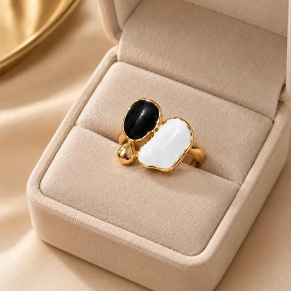 Gold-Plated_Black_and_White_Enamel_Asymmetric_Statement_Ring