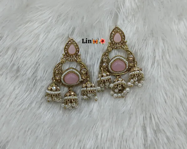Gold_Tone_Pink_Stone_Alloy_Jhumka_Earrings_For_Women