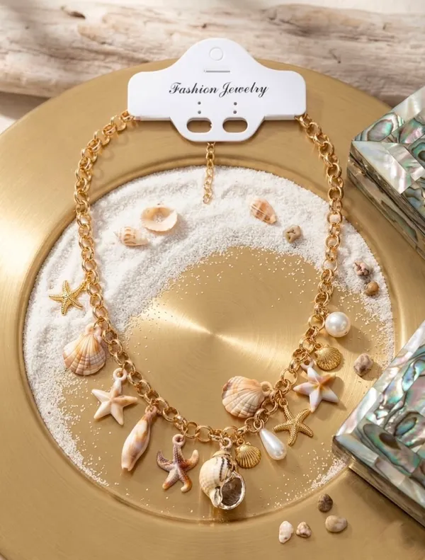 Multicolor_Gold_Tone_Alloy_Seashell_Charm_Necklace_For_Women