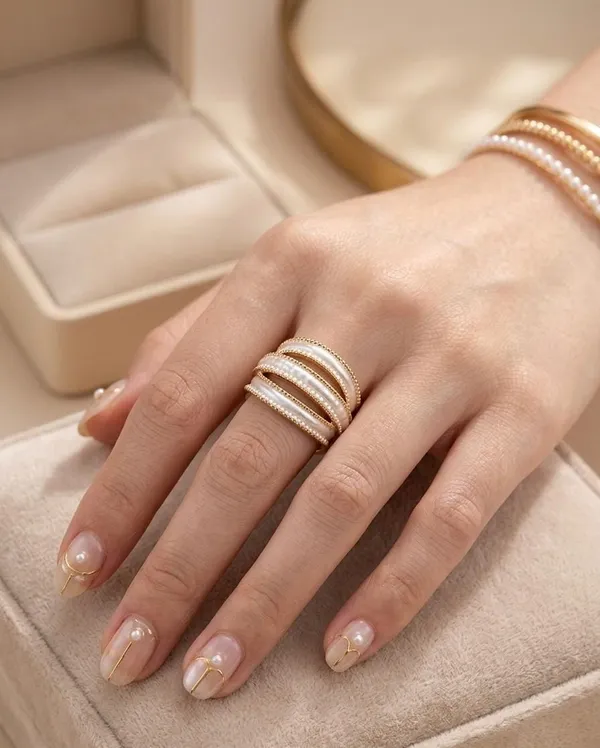 Gold-Plated_Multi-Band_Pearl_Wrap_Statement_Ring