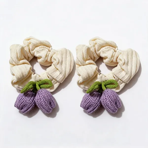 Cream_Cotton_Bow_Berry_Charm_Scrunchie_For_Women_Pack_Of_2