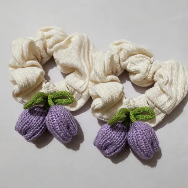 Cream_Cotton_Bow_Berry_Charm_Scrunchie_For_Women_Pack_Of_2