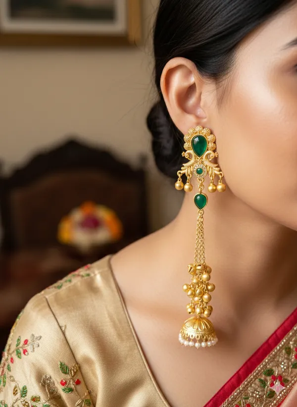 Multicolor_Alloy_Green_Stone_Long_Jhumka_Earrings_For_Women