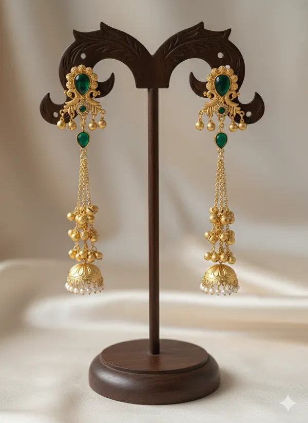 Multicolor_Alloy_Green_Stone_Long_Jhumka_Earrings_For_Women
