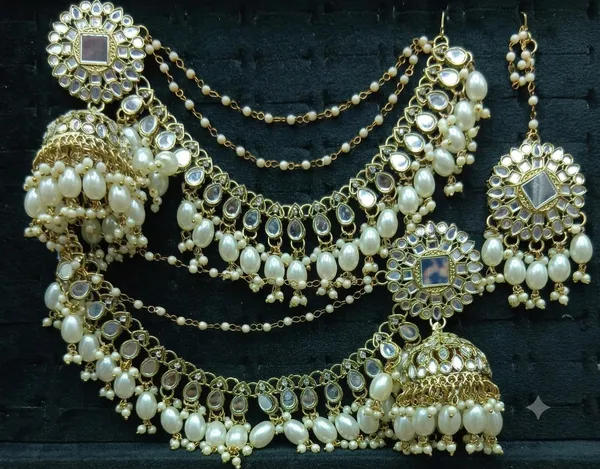 Gold_Tone_Kundan_Pearl_Bridal_Earrings_And_Maang_Tikka_For_Women