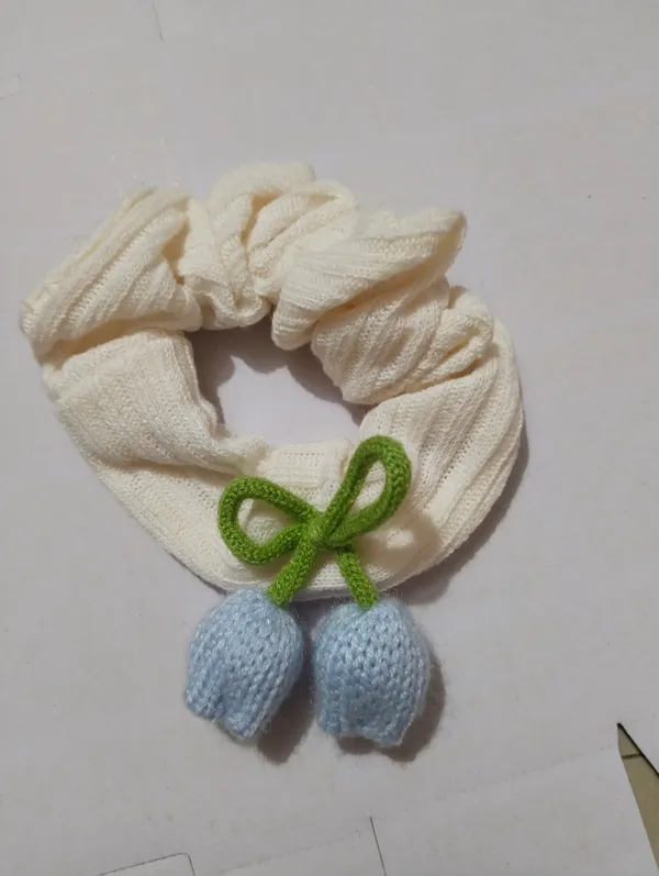 Cream_Cotton_Knitted_Bow_Scrunchie_For_Women_Pack_Of_2