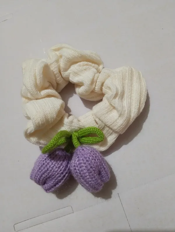 Cream_Cotton_Bow_Berry_Charm_Scrunchie_For_Women_Pack_Of_2