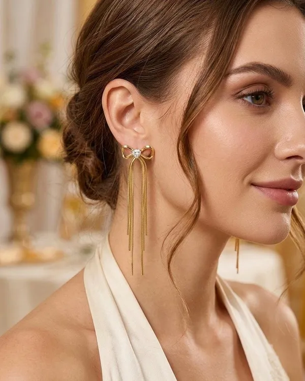 Gold-Plated_Bow_&_Heart_Crystal_Tassel_Long_Earrings