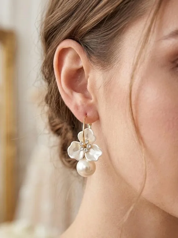 Elegant_White_Floral_Pearl_Drop_Hoop_Earrings