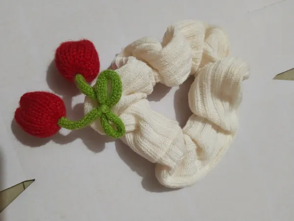 Cream_Cotton_Knitted_Cherry_Scrunchie_For_Women_Pack_Of_2