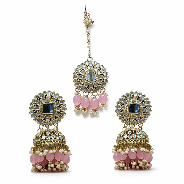 Gold_Tone_Kundan_Pink_Beaded_Bridal_Earrings_And_Maang_Tikka_For_Women