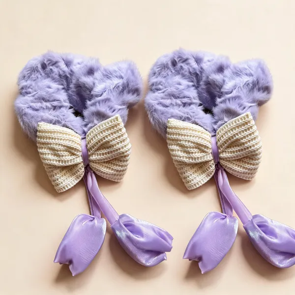 Purple_Cotton_Faux_Fur_Bow_Scrunchie_For_Women_Pack_Of_2