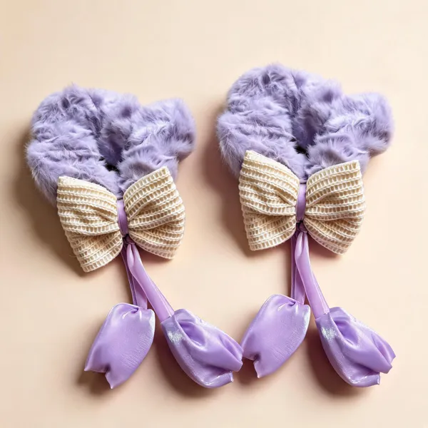 Purple_Cotton_Faux_Fur_Bow_Scrunchie_For_Women_Pack_Of_2