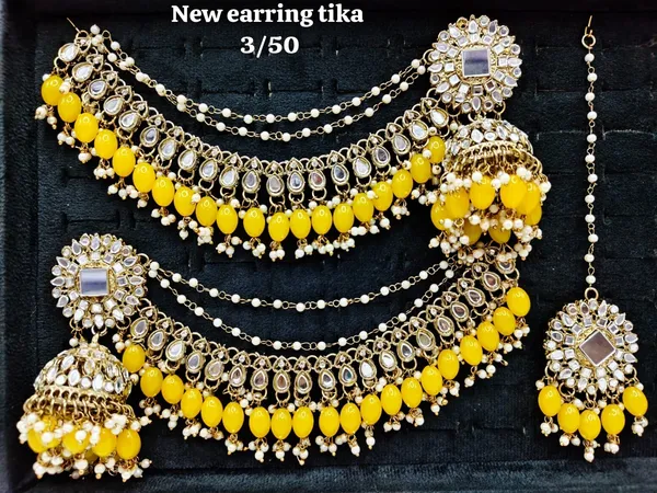 Multicolor_Alloy_Yellow_Stone_Earrings_And_Maang_Tikka_For_Women
