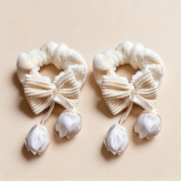 White_Cotton_Plush_Bow_Scrunchie_For_Women_Pack_Of_2