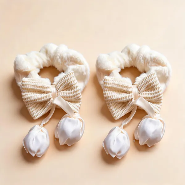 White_Cotton_Plush_Bow_Scrunchie_For_Women_Pack_Of_2