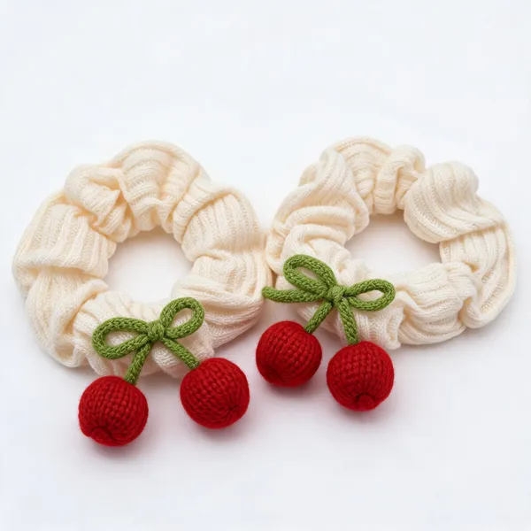 Cream_Cotton_Knitted_Cherry_Scrunchie_For_Women_Pack_Of_2