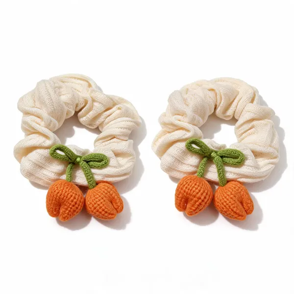 Cream_Cotton_Crochet_Fruit_Motif_Scrunchie_For_Women_Pack_Of_2