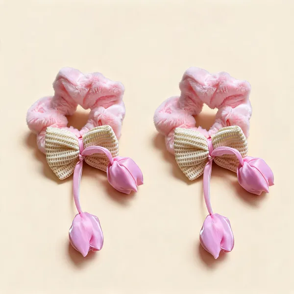 Pink_Cotton_Plush_Bow_Hair_Scrunchie_For_Women_Pack_Of_2