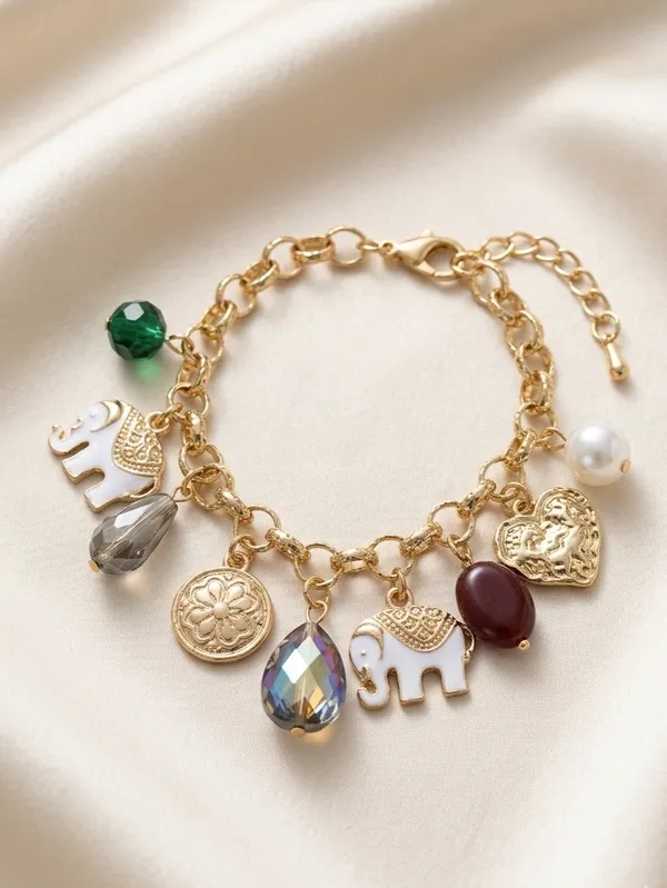 Golden_Elephant_&_Multi-Charm_Aesthetic_Bracelet