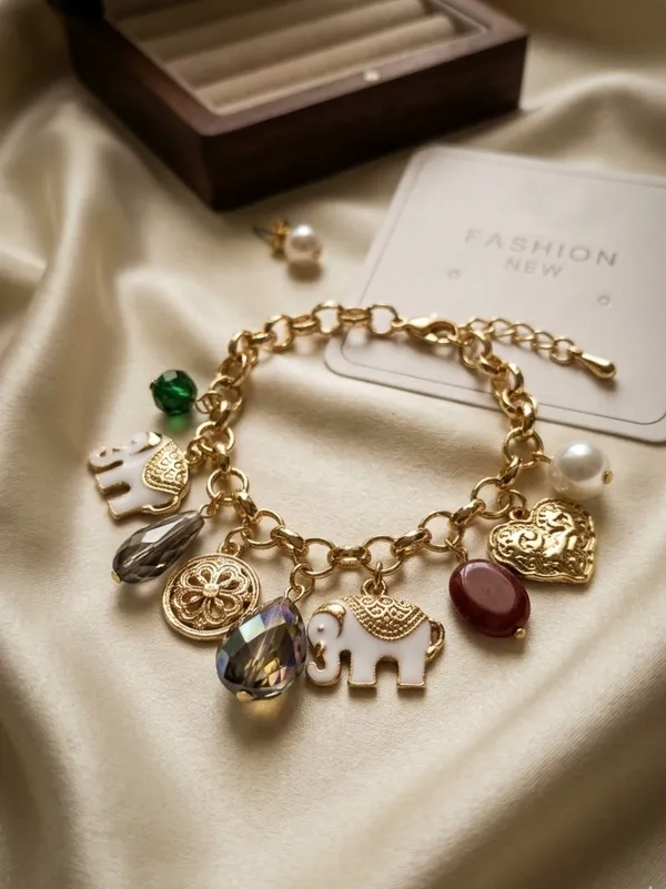 Golden_Elephant_&_Multi-Charm_Aesthetic_Bracelet