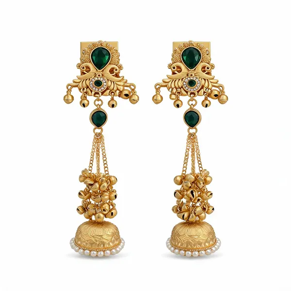 Multicolor_Alloy_Green_Stone_Long_Jhumka_Earrings_For_Women