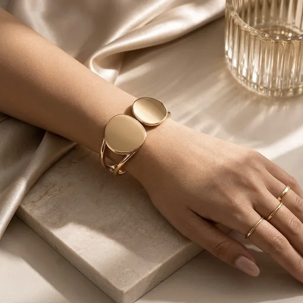 Gold_Tone_Modern_Disc_Open-Cuff_Bangle