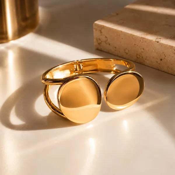 Gold_Tone_Modern_Disc_Open-Cuff_Bangle