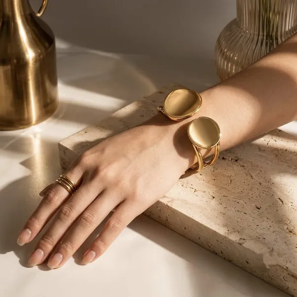 Gold_Tone_Modern_Disc_Open-Cuff_Bangle