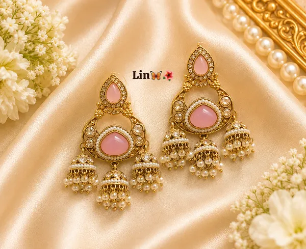 Gold_Tone_Pink_Stone_Alloy_Jhumka_Earrings_For_Women